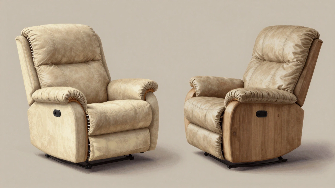 Cross-section comparison: Ashley&#039;s particleboard and flat foam versus Lazy Boy&#039;s solid wood, hand-tied springs, and high-density foam.