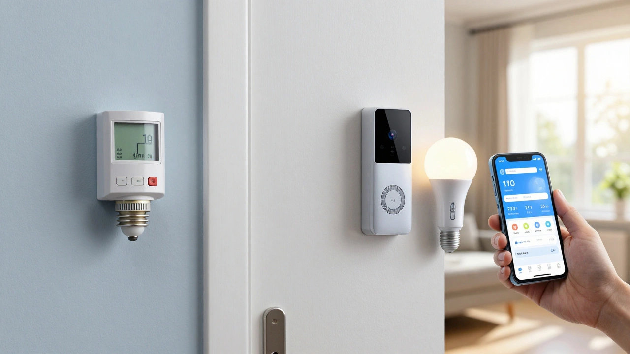 Side-by-side comparison of traditional and upgraded smart home features in the same room.