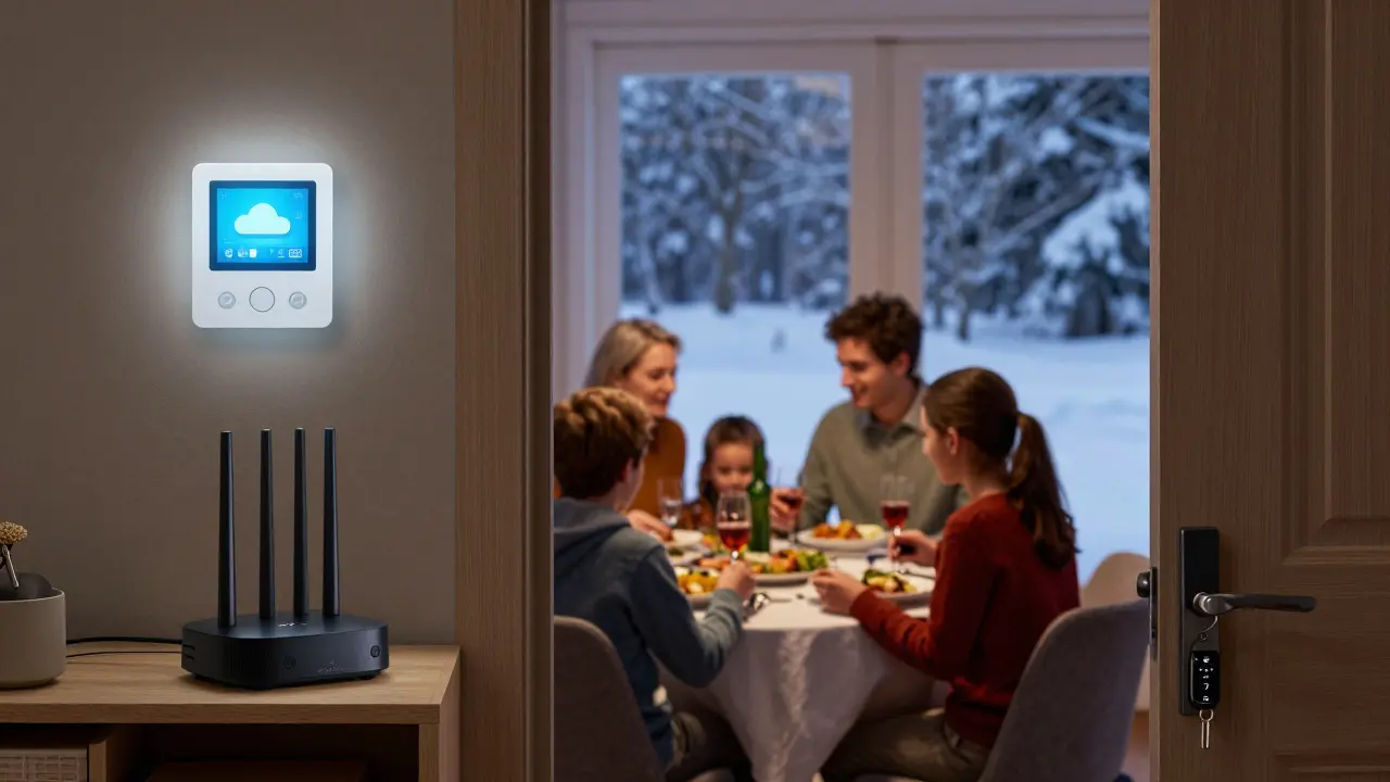 Family using smart home devices during internet outage