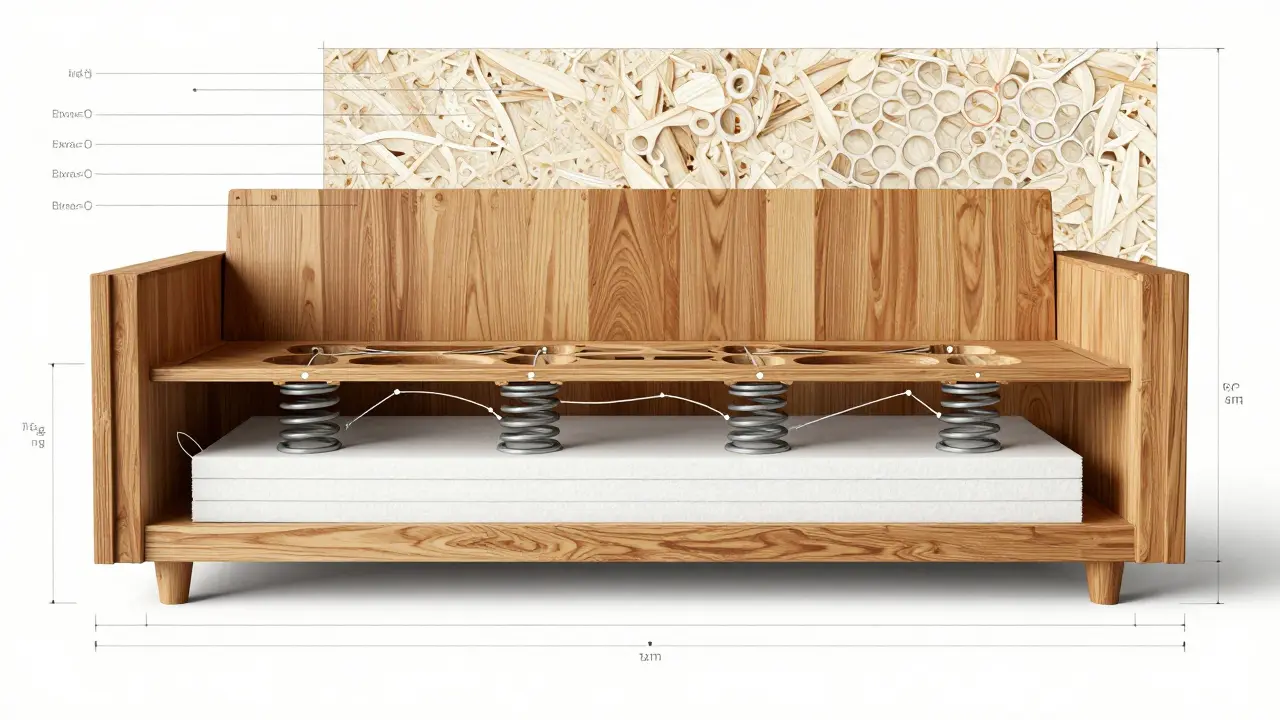 Cross-section diagram showing sofa internal construction and springs